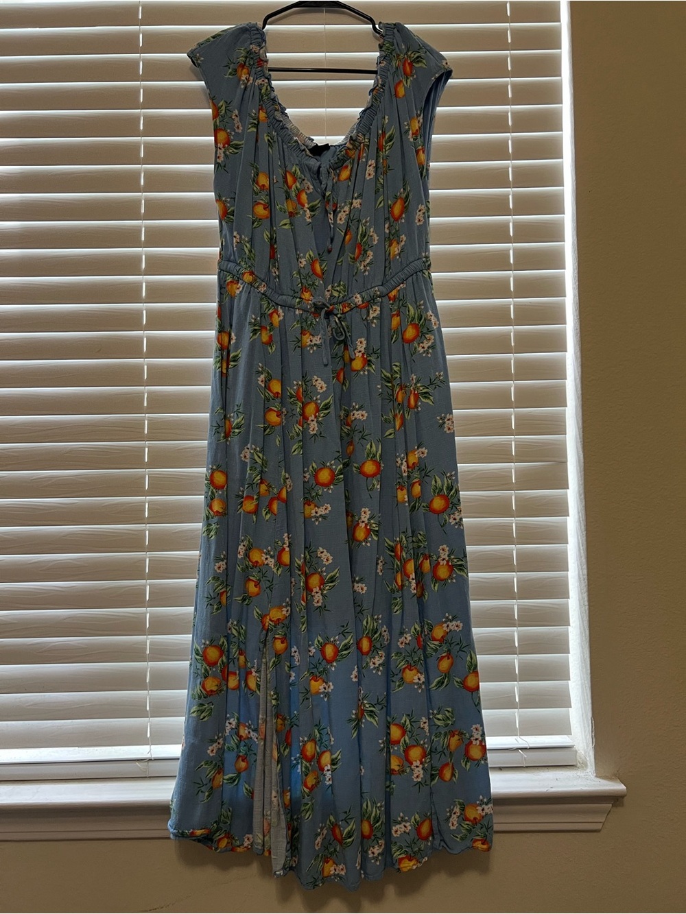 Torrid Sky Blue Maxi Dress with Orange Fruit Print